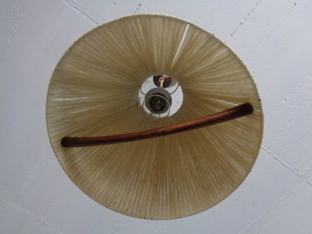 Teak and sisal ceiling lamp from Temde, 1960s