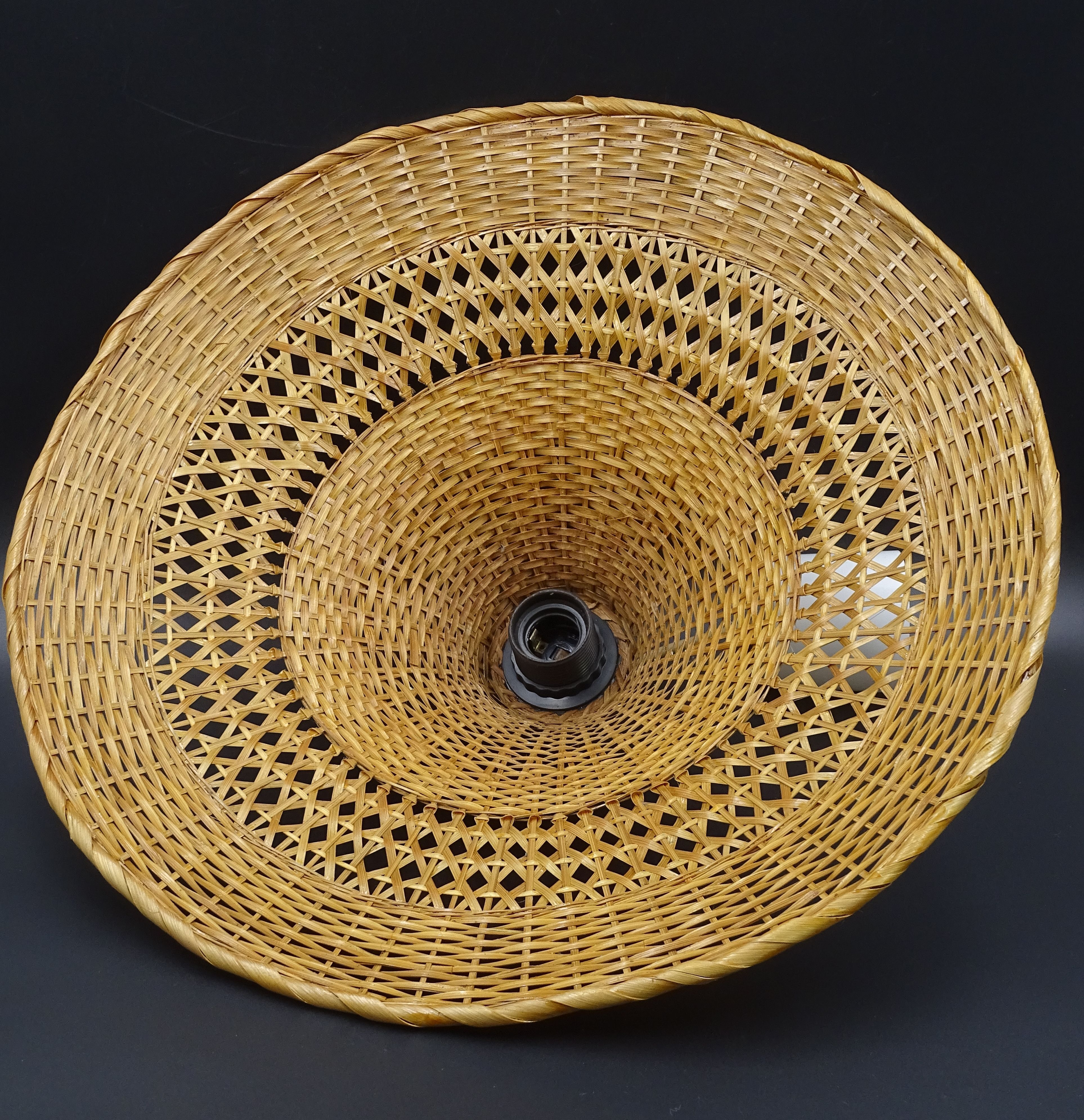 Rattan chandelier and lampshade - circa 1970