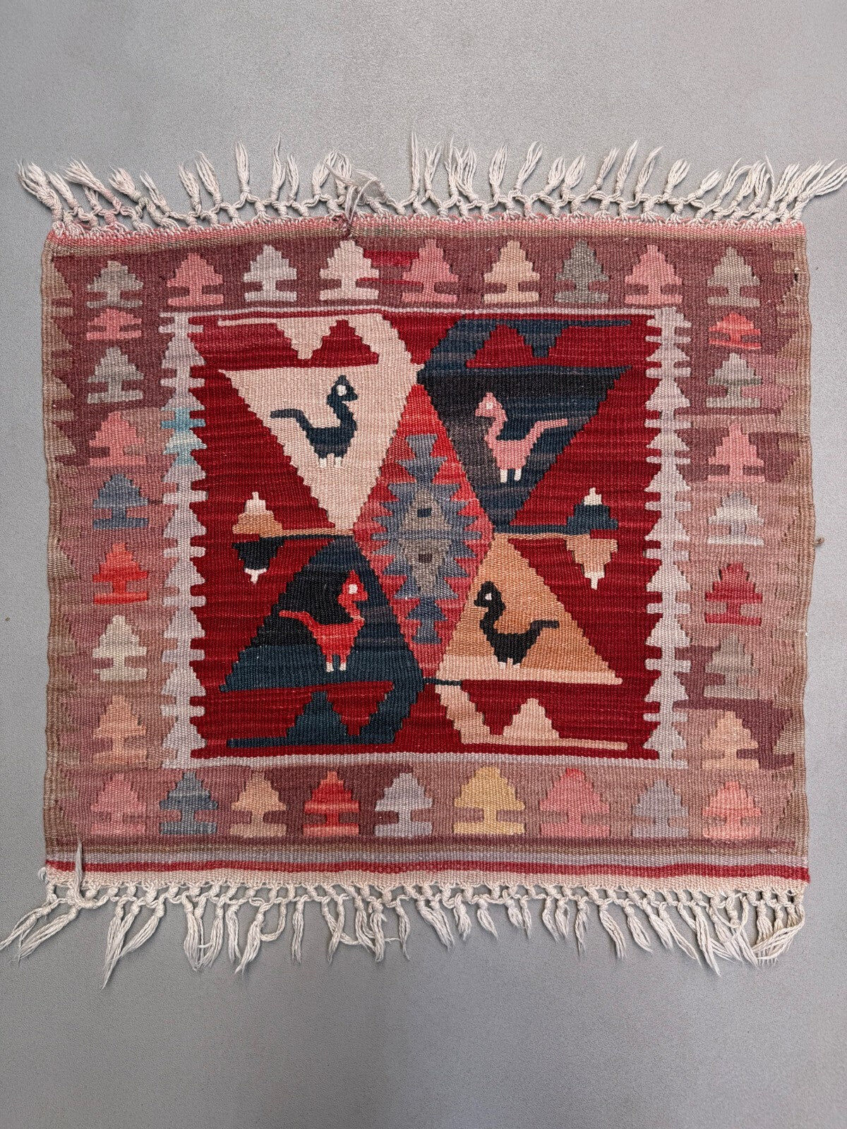 Vintage Turkish mini kilim 65x70 cm wool small Square kelim 2567