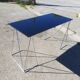 Vintage steel wire desk with chrome trestles and smoked glass top
