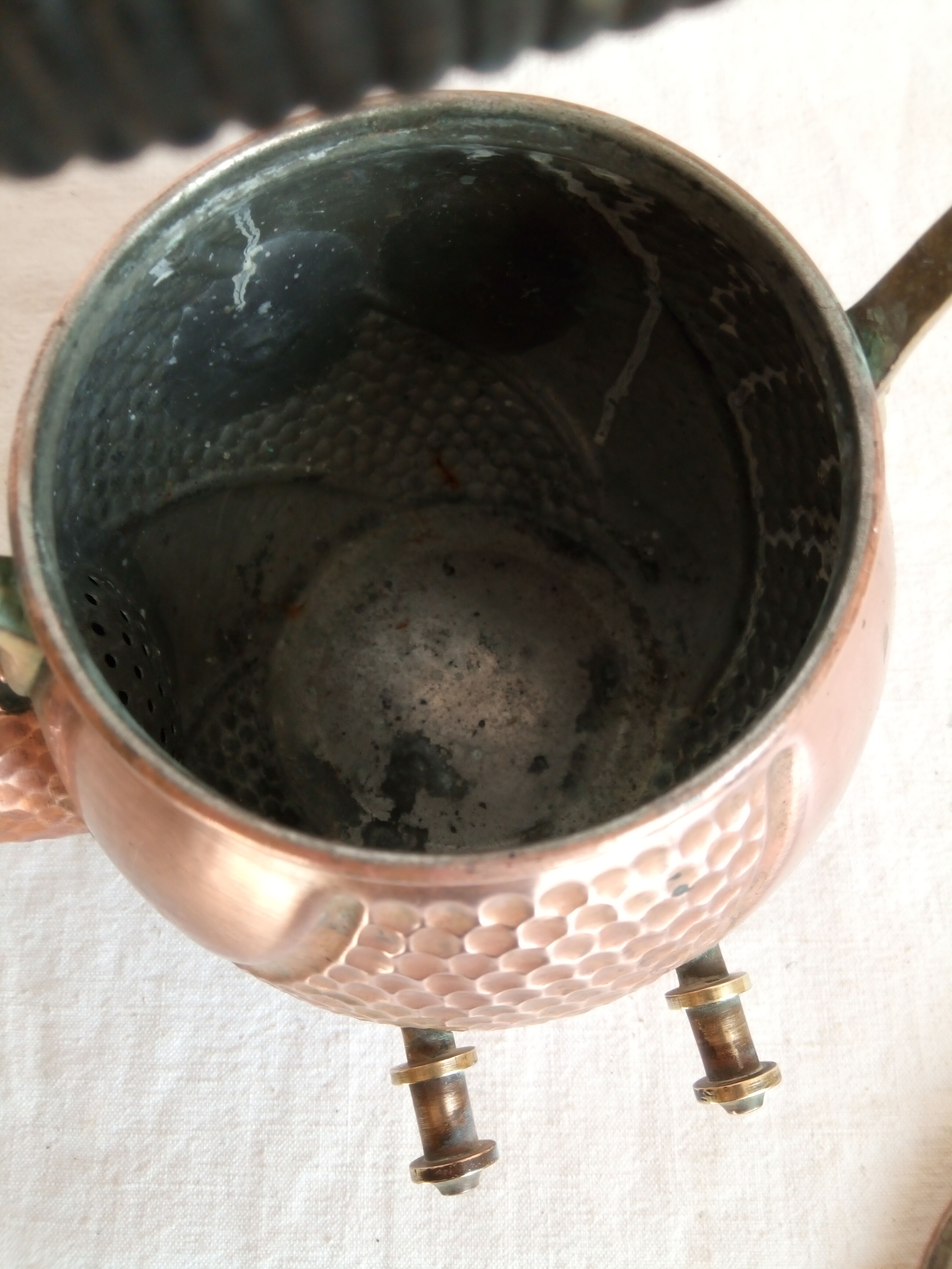Ancient copper and brass travel teapot 20th
