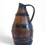 19th Century Rustic French Oak and Metal Hand-Crafted Pitcher