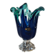 Cobalt blue & turquoise Murano vase - Italian blown glass - White Cristal