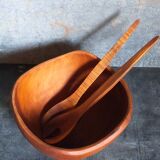 Teak bowl and its matching salad cutlery