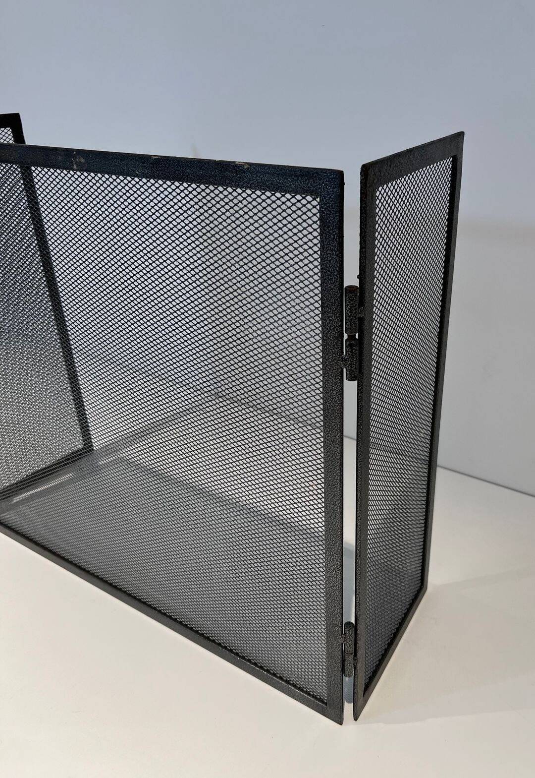 Three-Panel Fire Screen in Expanded Steel Mesh. France. Circa 1970.