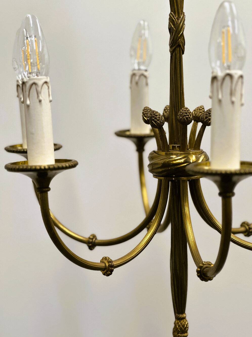 Vintage brass rope & tassel chandelier with 6 lights, France, 1950s