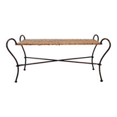 Vintage coffee table in wrought iron and woven rattan - 1970s