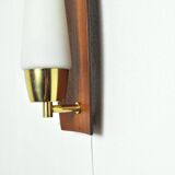 Scandinavian Modern Danish Wall Light in Teak, Brass and Opaline Glass, 1960s