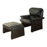 1980s cor armchair and ottoman in black leather