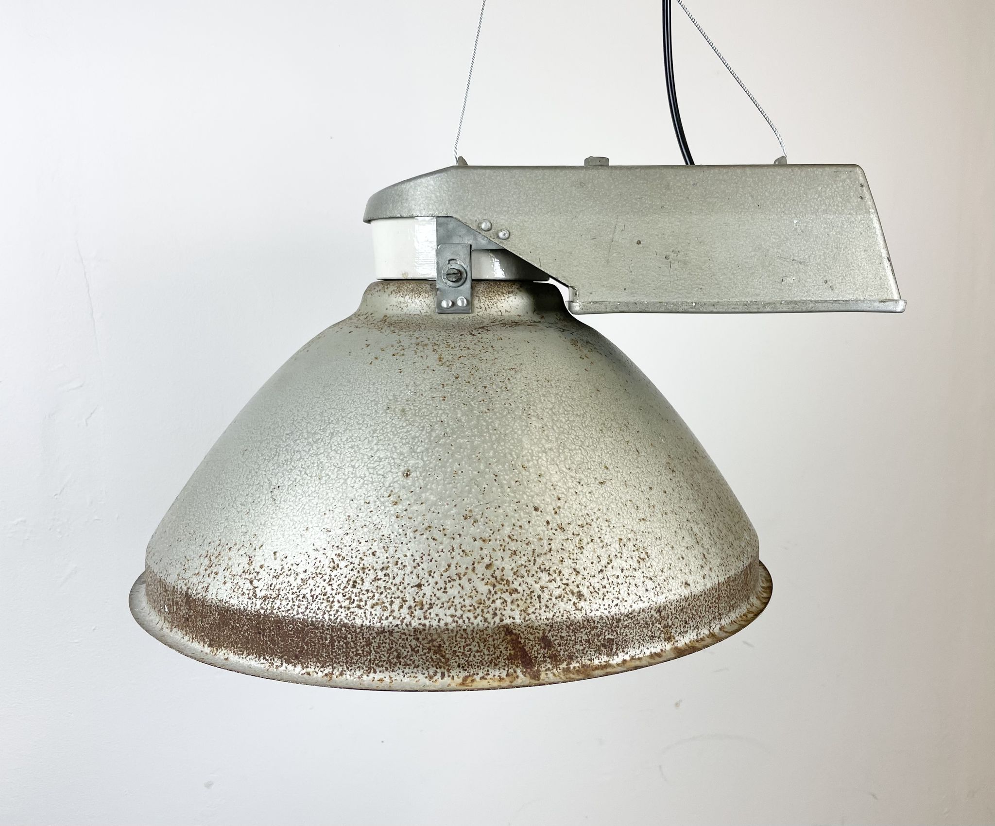 Industrial Factory Pendant Lamp with Frosted Glass Cover, 1970s