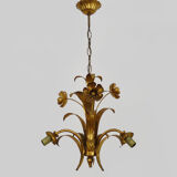 Vintage Masca chandelier in aged golden metal and golden flower