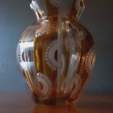Faceted Vase Chiseled in Amber Bohemian Crystal from the 50s/60s.