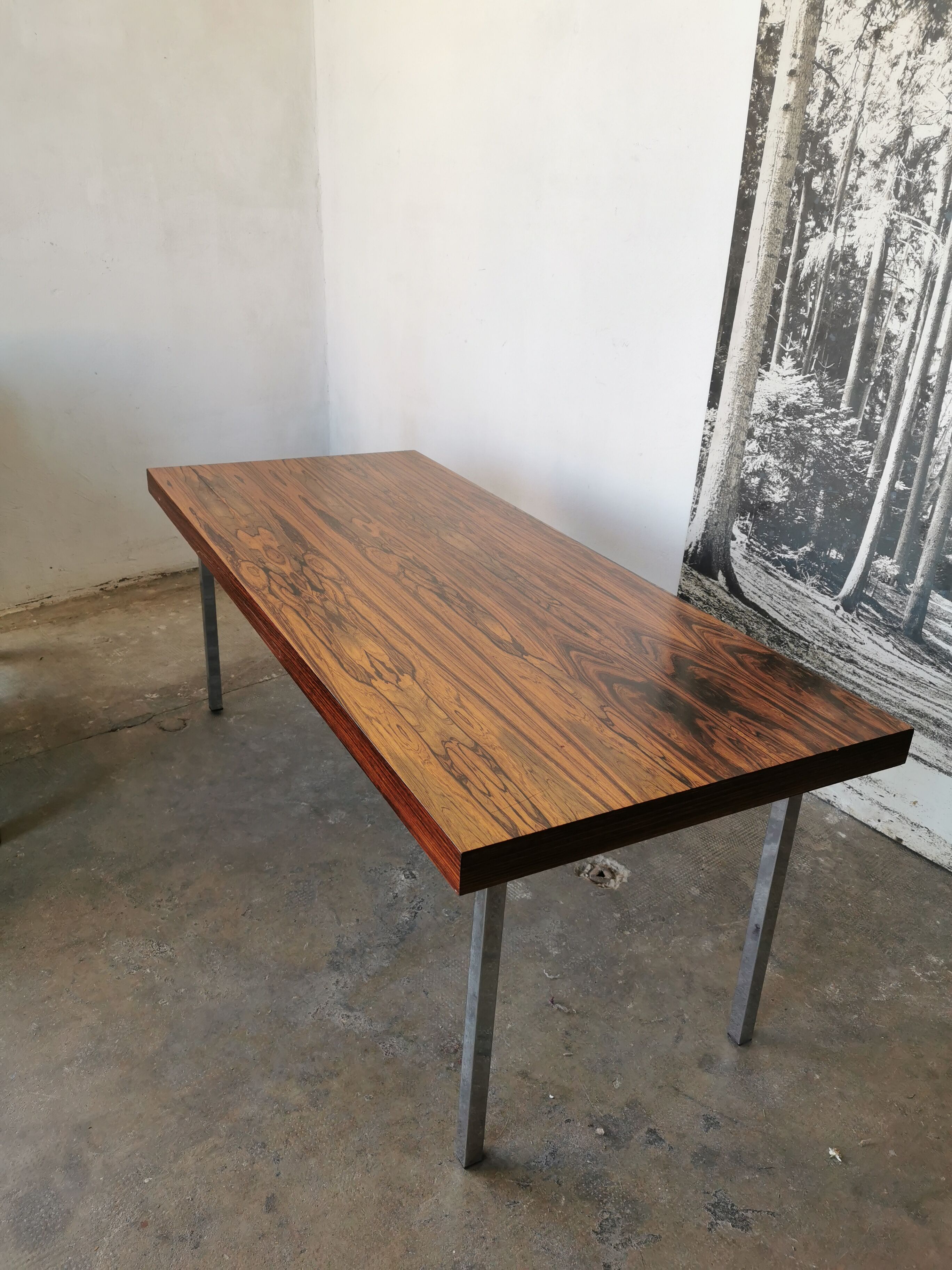 Coffee table from the 70s, chrome and rosewood