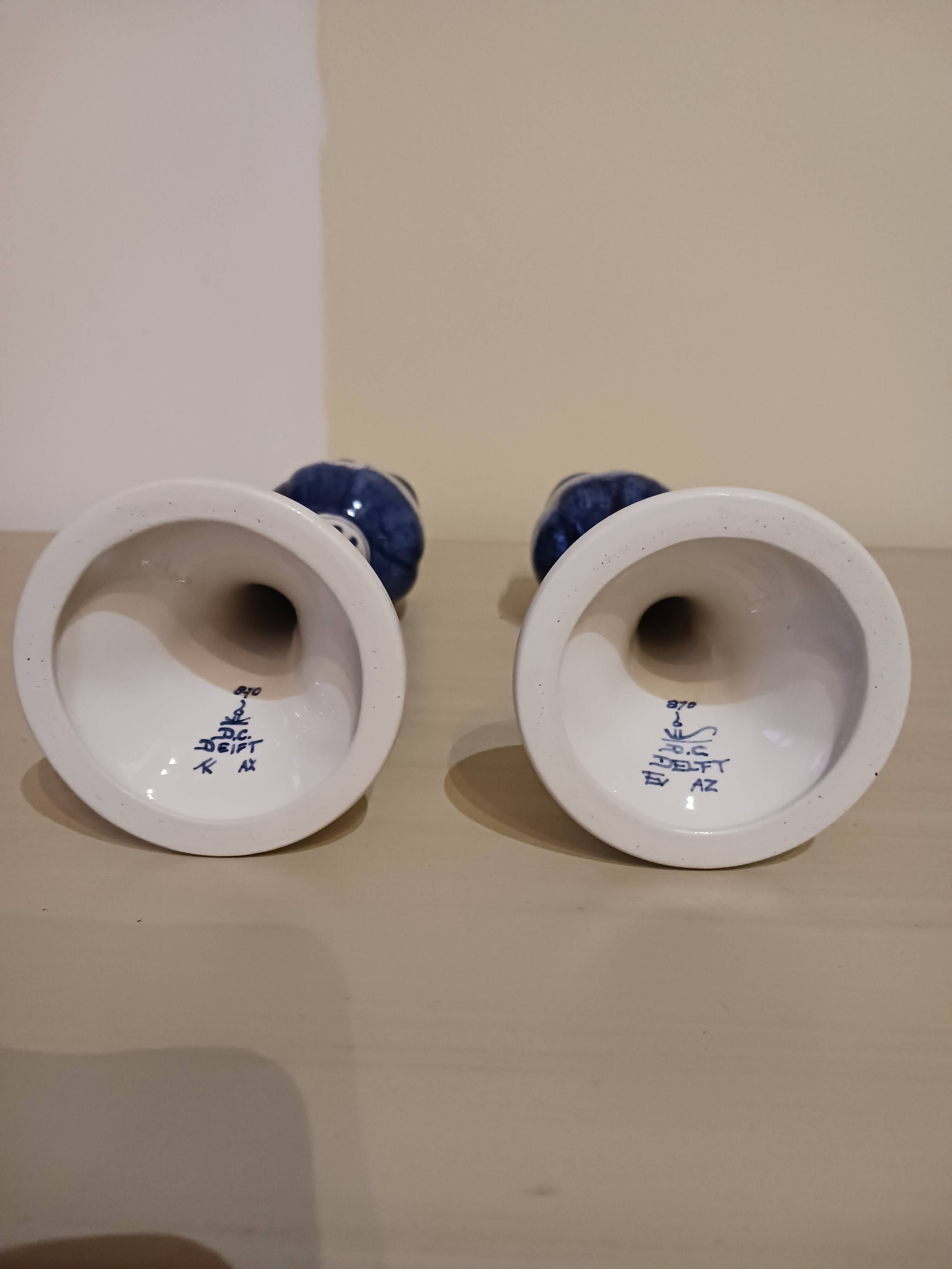 Pair of Delft earthenware candlesticks
