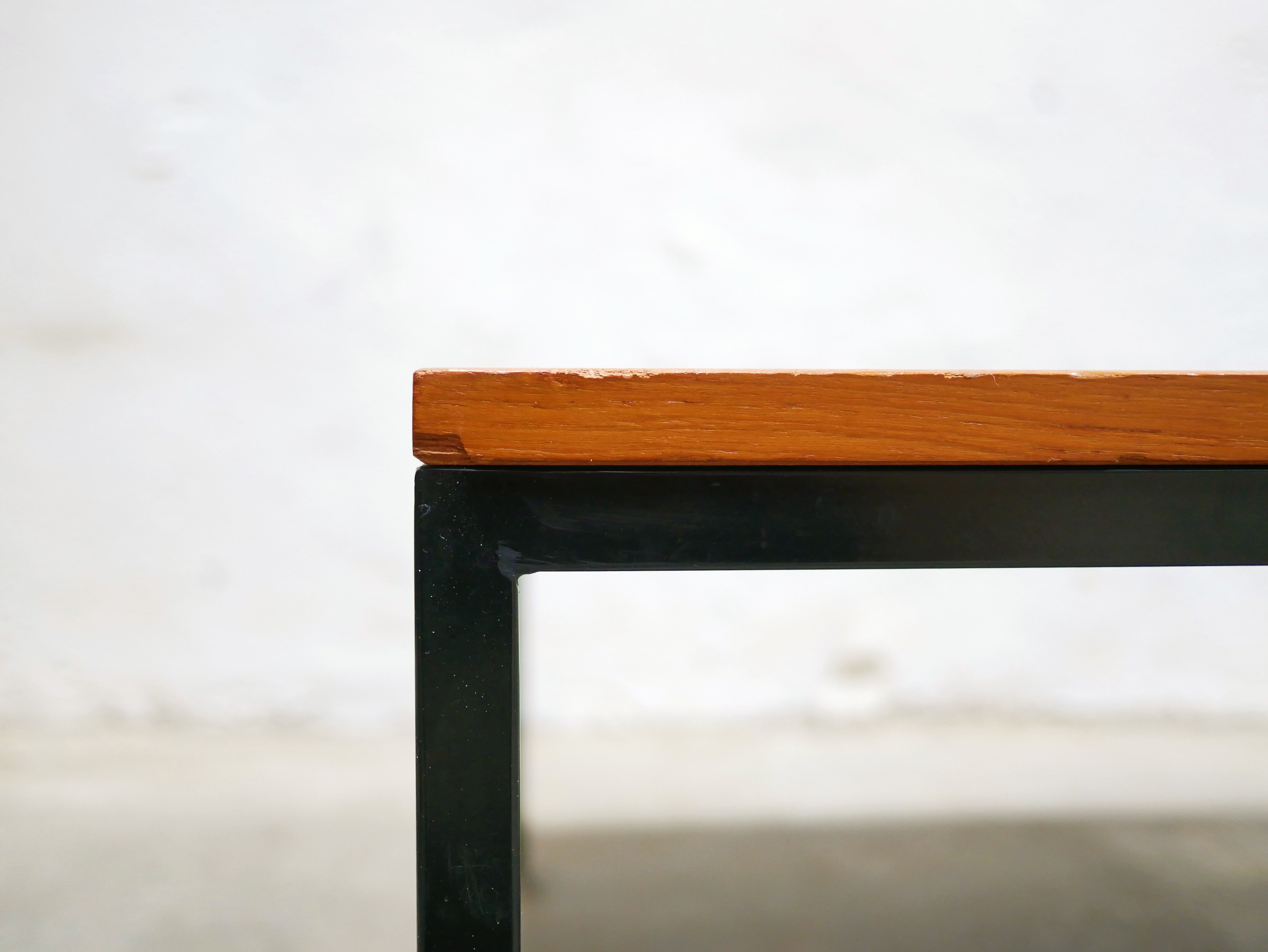 Vintage square modernist coffee table in teak and metal