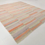 Salmon & Pink Mid Cenyury Modern Kilim Rug, Vintage Striped Boho Carpet