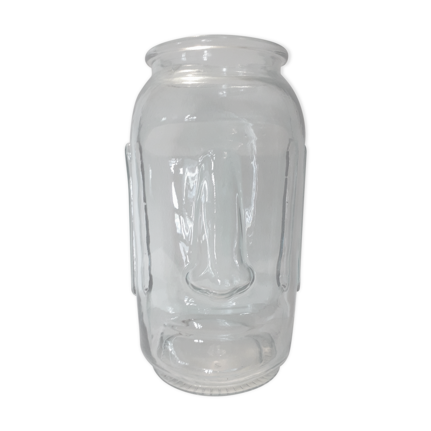 Vase moaï en verre transparent bleuté