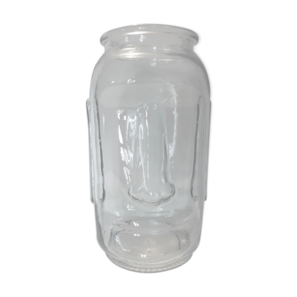 Vase moaï en verre transparent bleuté