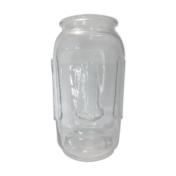 Vase moaï en verre transparent bleuté