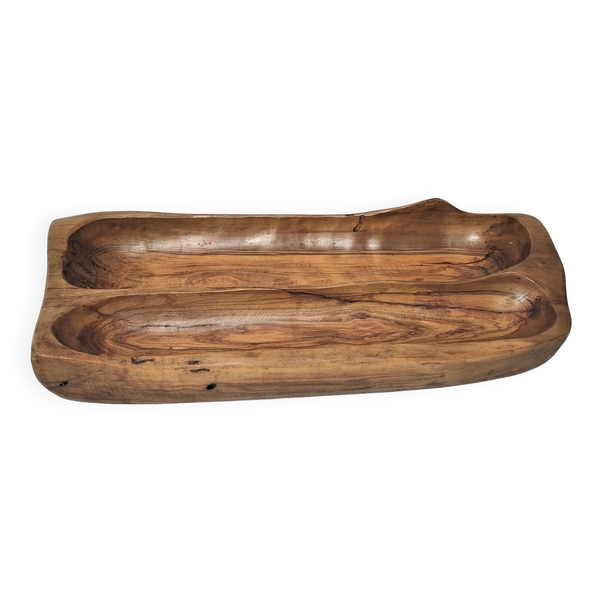 Sculptural cut solid walnut vintage monoxyl