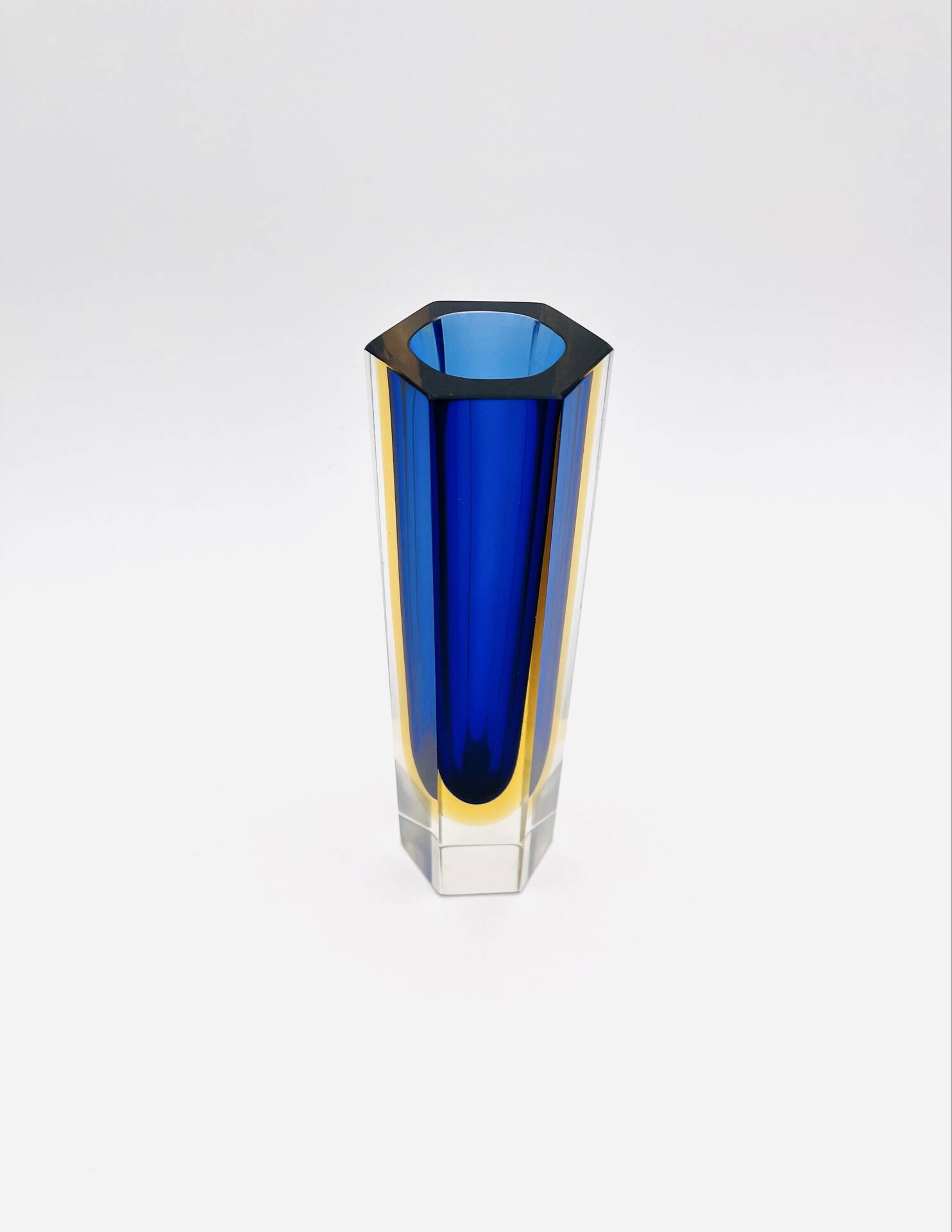 Vase Luigi Mandruzzato Murano Sommerso Hexagonal - Cobalt Blue & Amber