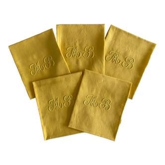 Set of 5  napkins daffodil monograms MB - 80x67 cm - linen threads