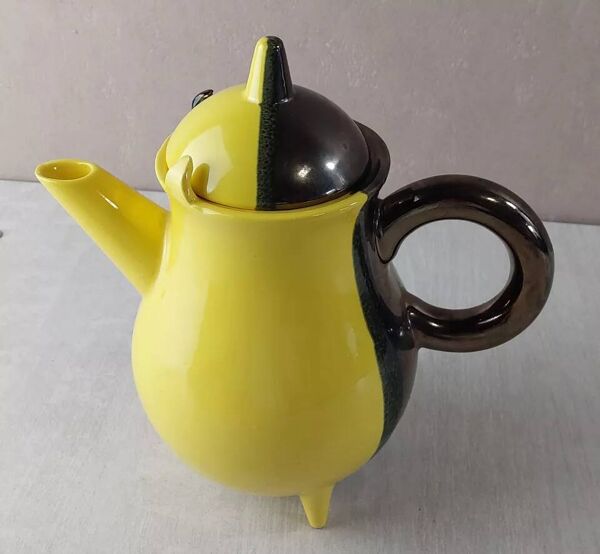 Ancienne cafetière / théière, céramique bicolore, Luc Lucchesi, de Vallauri