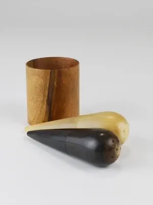 Carl Aubock II "The Bombs" salt and pepper shakers, walnut & horn, 1950s