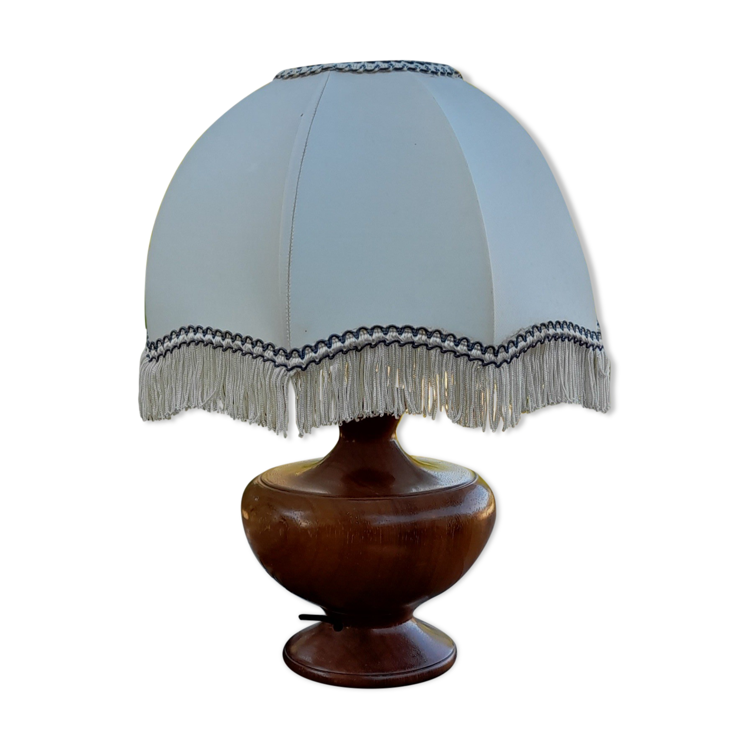Wooden foot table lamp, charleston dome lampshade, Roaring Twenties style