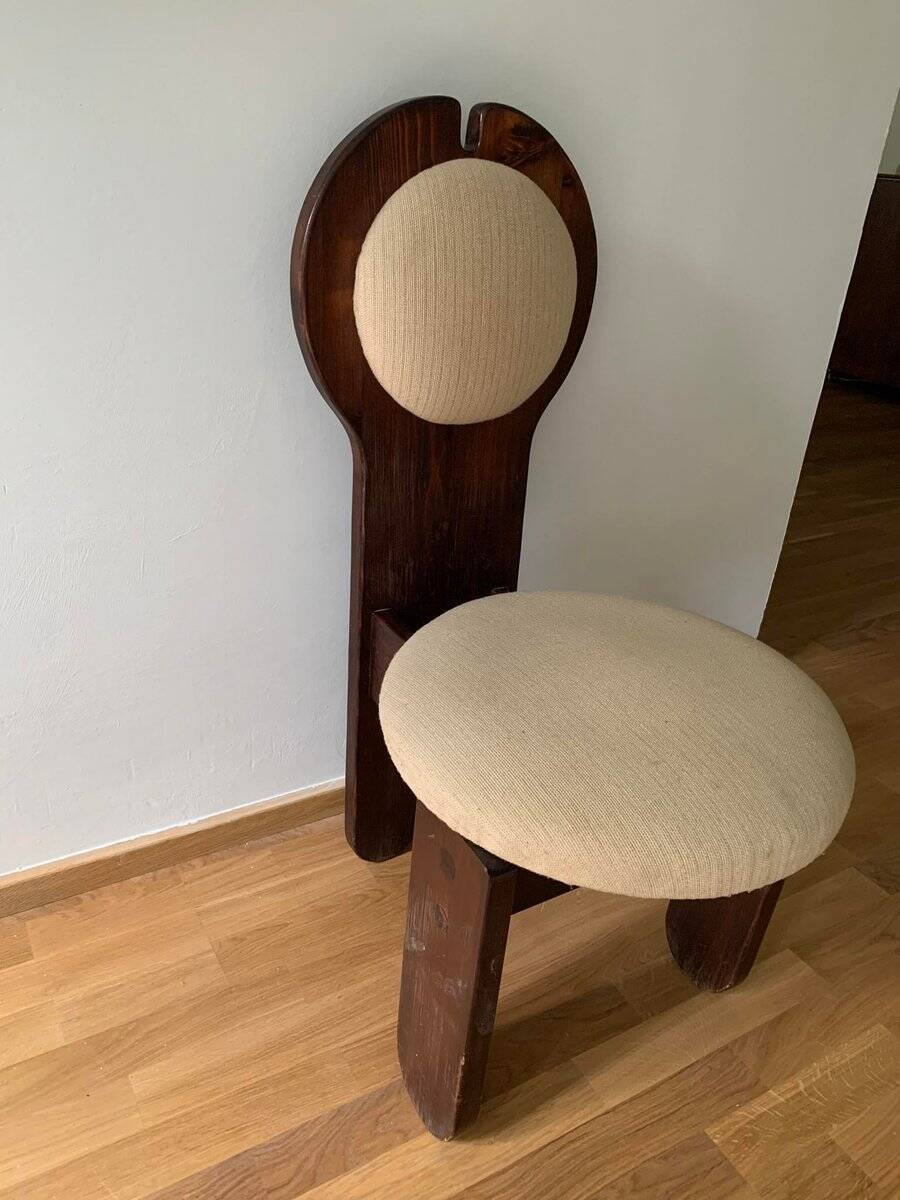 Vintage Szedleczky dining chair in brown pine and beige fabric — 1960s