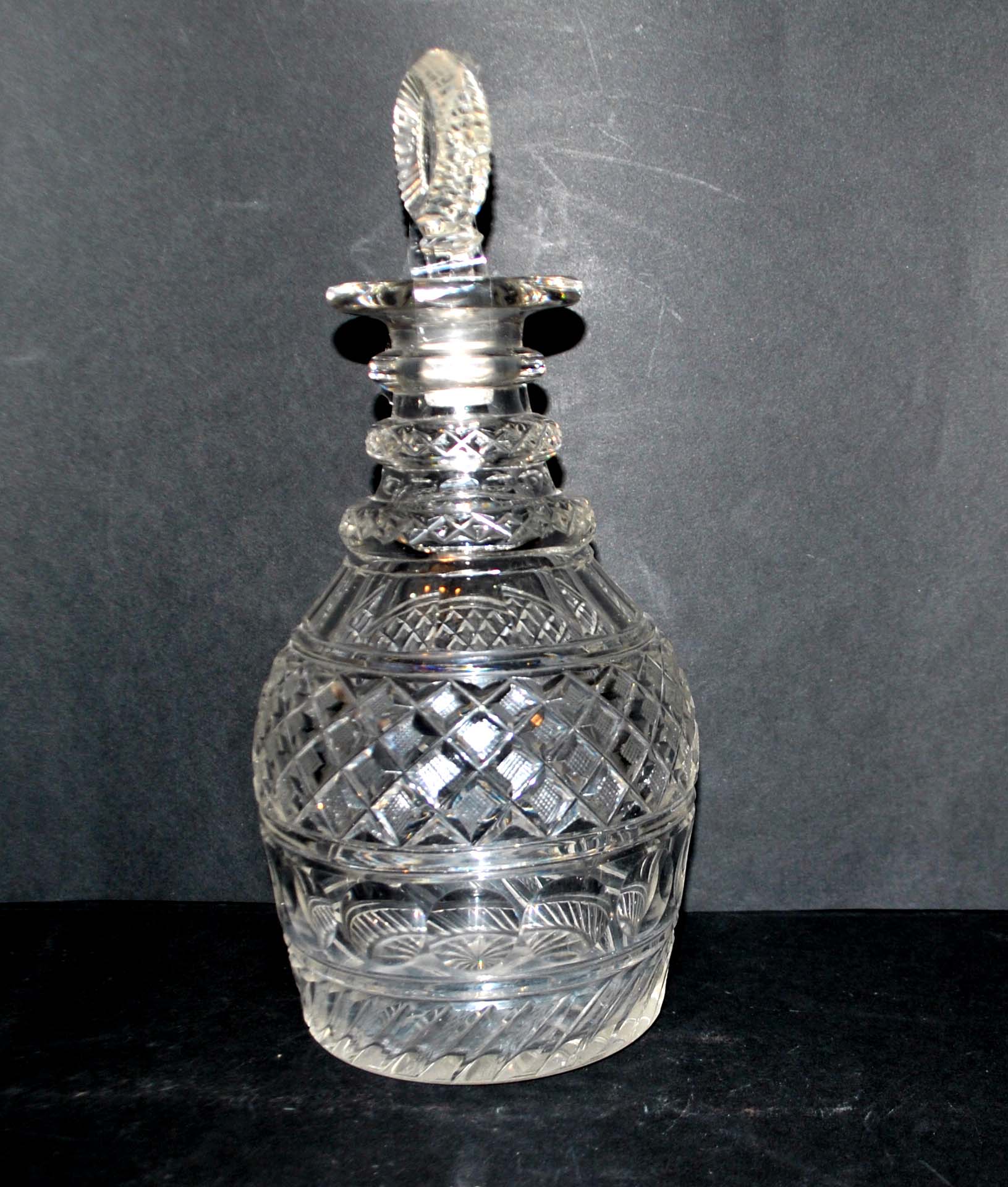 Richly cut crystal decanter and bevelled diamond engraved baccarat or saint-louis? trianon