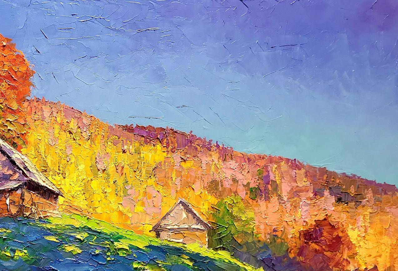 Peinture à l'huile "Rêvant des montagnes des Carpates en automne" par Boris Petrovich Serdyuk