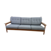 Three seater sofa in fabric and wood