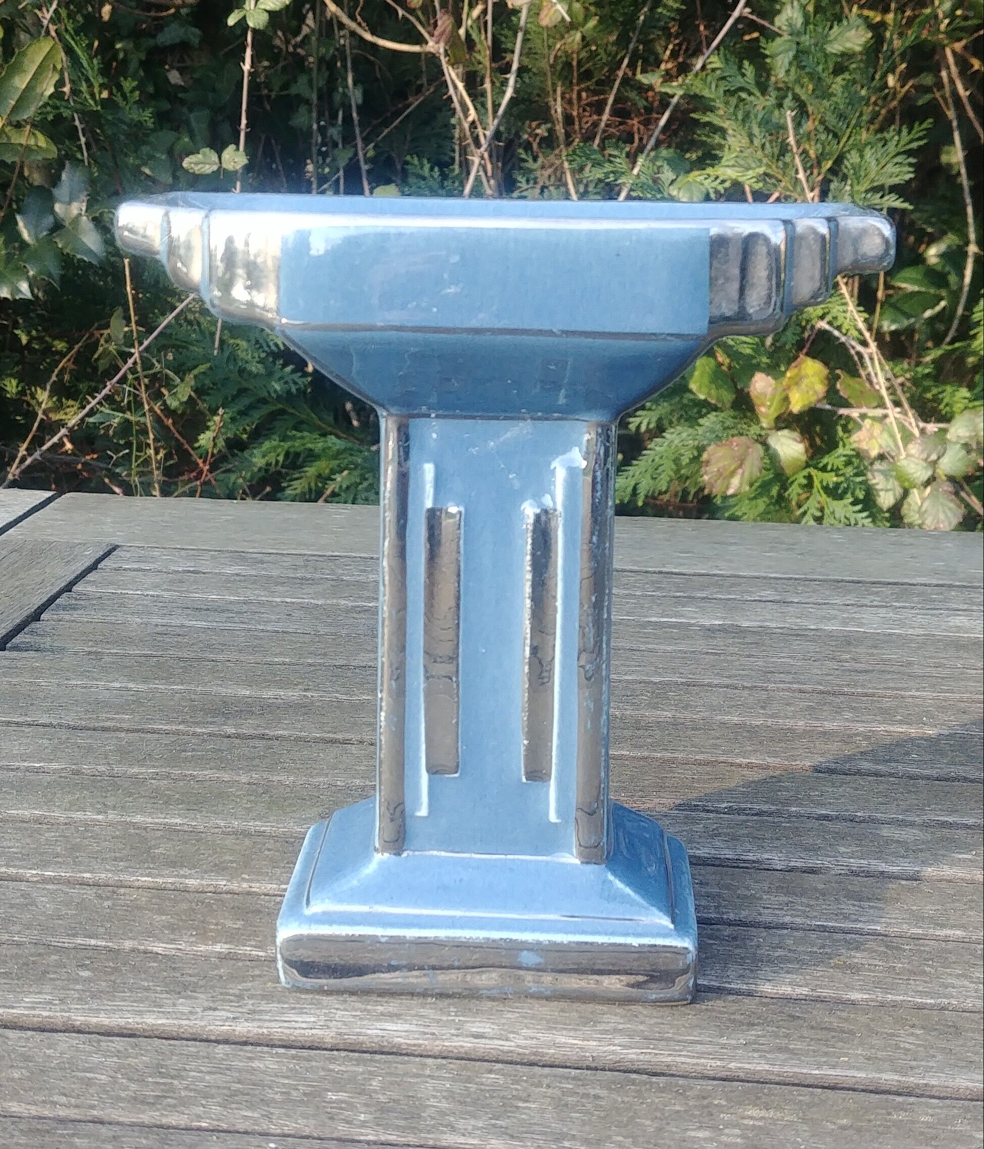 Empty pocket glazed ceramic blue column shape art deco 20s/30s