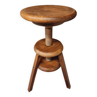 Ancien tabouret pivotant, tabouret d'atelier, tabouret de peintre, chêne