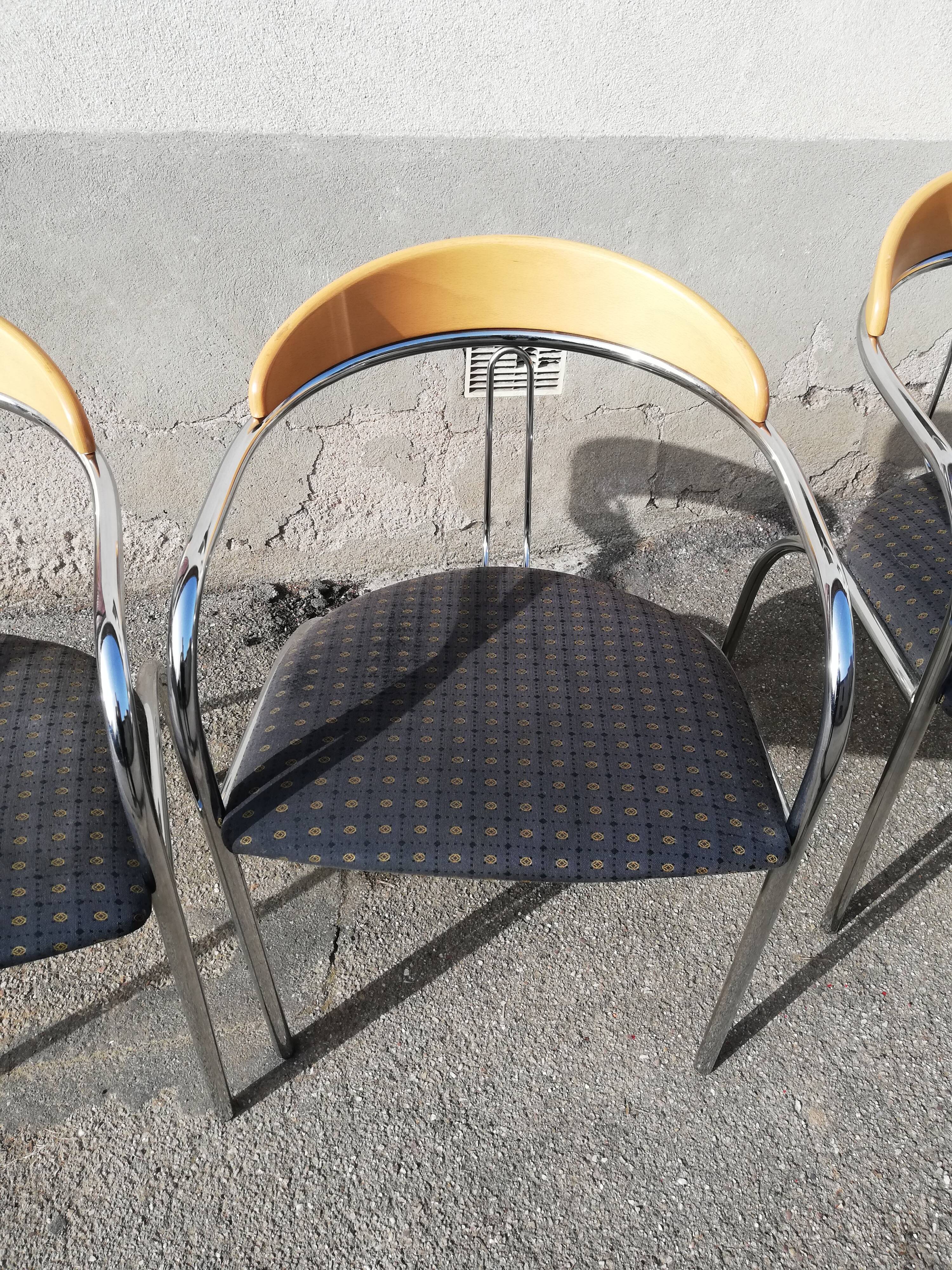 Set de 3 chaises vintage tissu bleu
