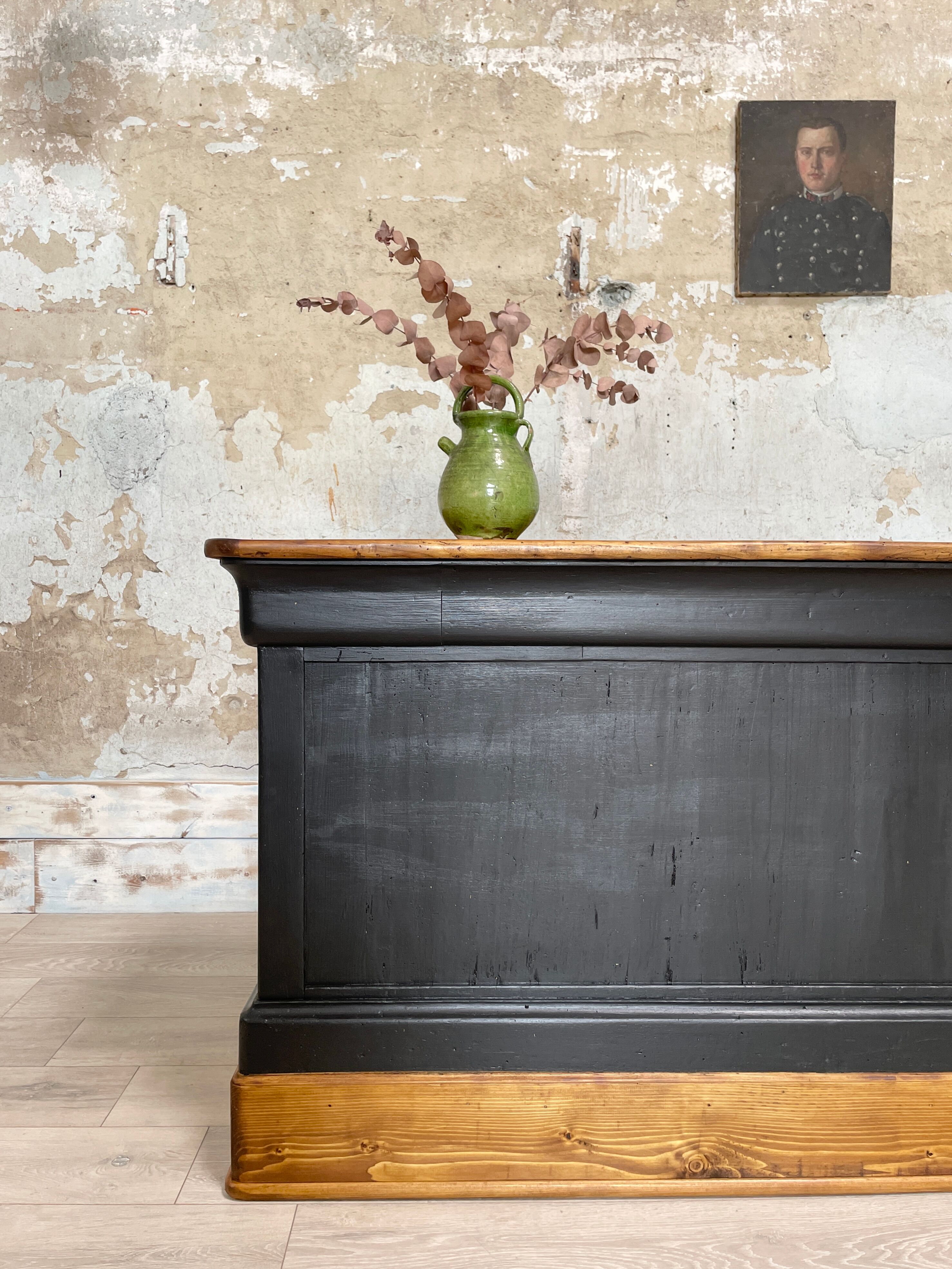 Solid wood box counter.