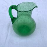 Cruche en verre Biot bullé soufflé vert