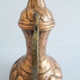 Copper jug with lid and brass handle, large copper jug with relief