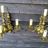 Appliques murales en laiton flamandes antiques à 4 branches 1920