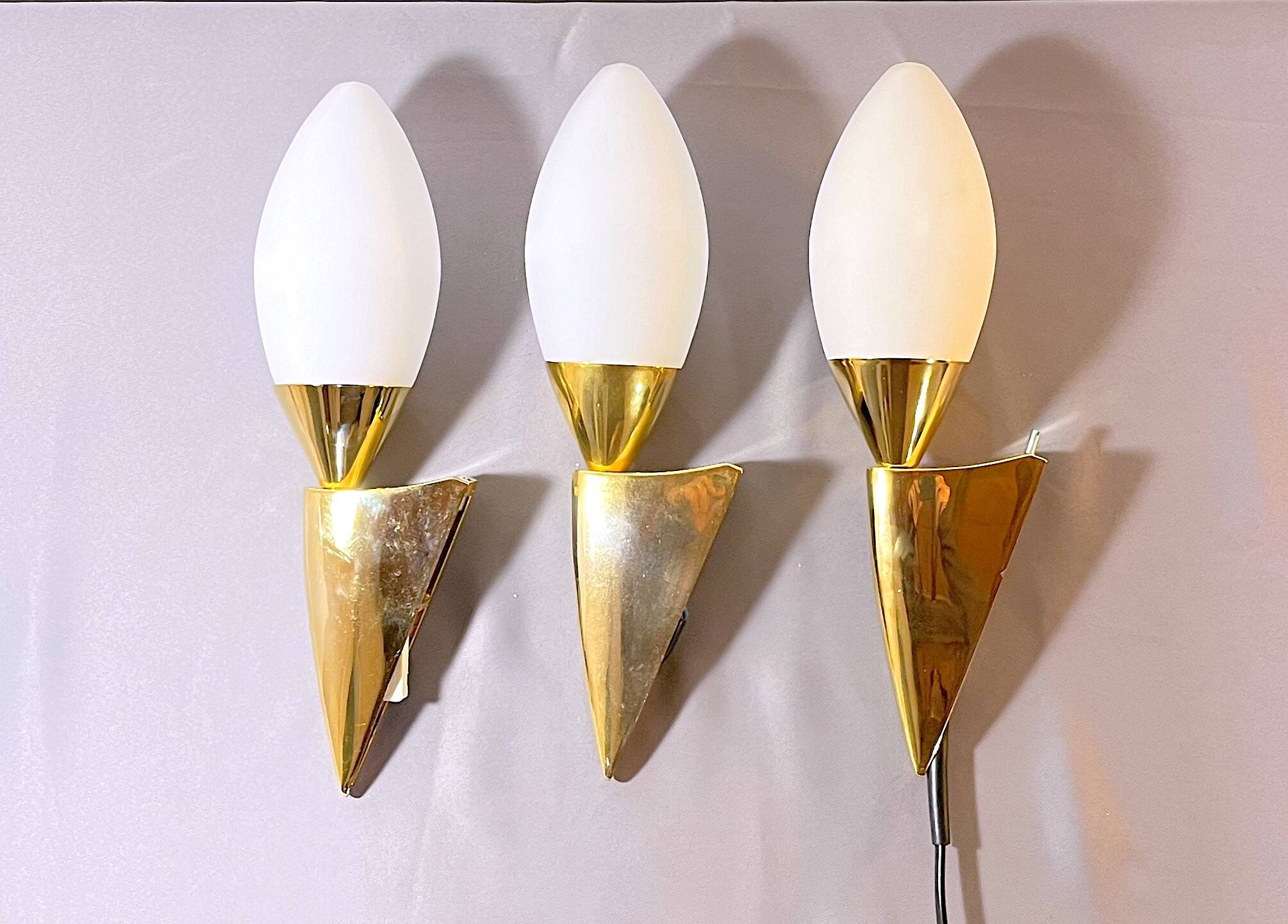 Pair of Brass and Murano Glass Wall Lights, Italy 1980s