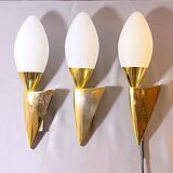 Pair of Brass and Murano Glass Wall Lights, Italy 1980s