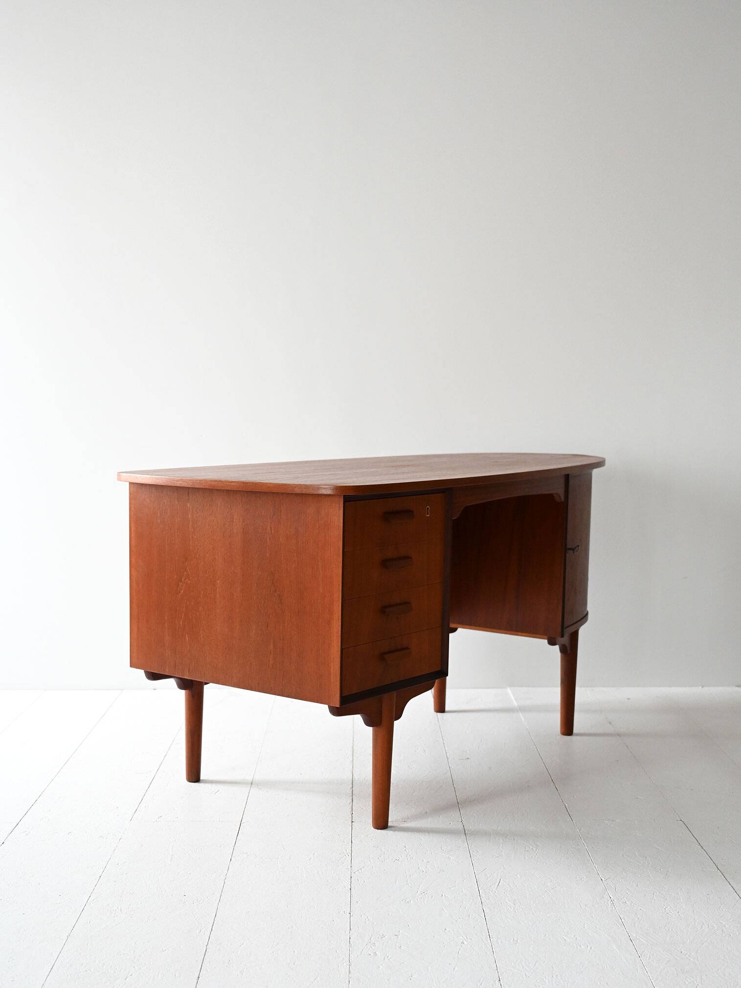 1960s oval Scandinavian teak desk