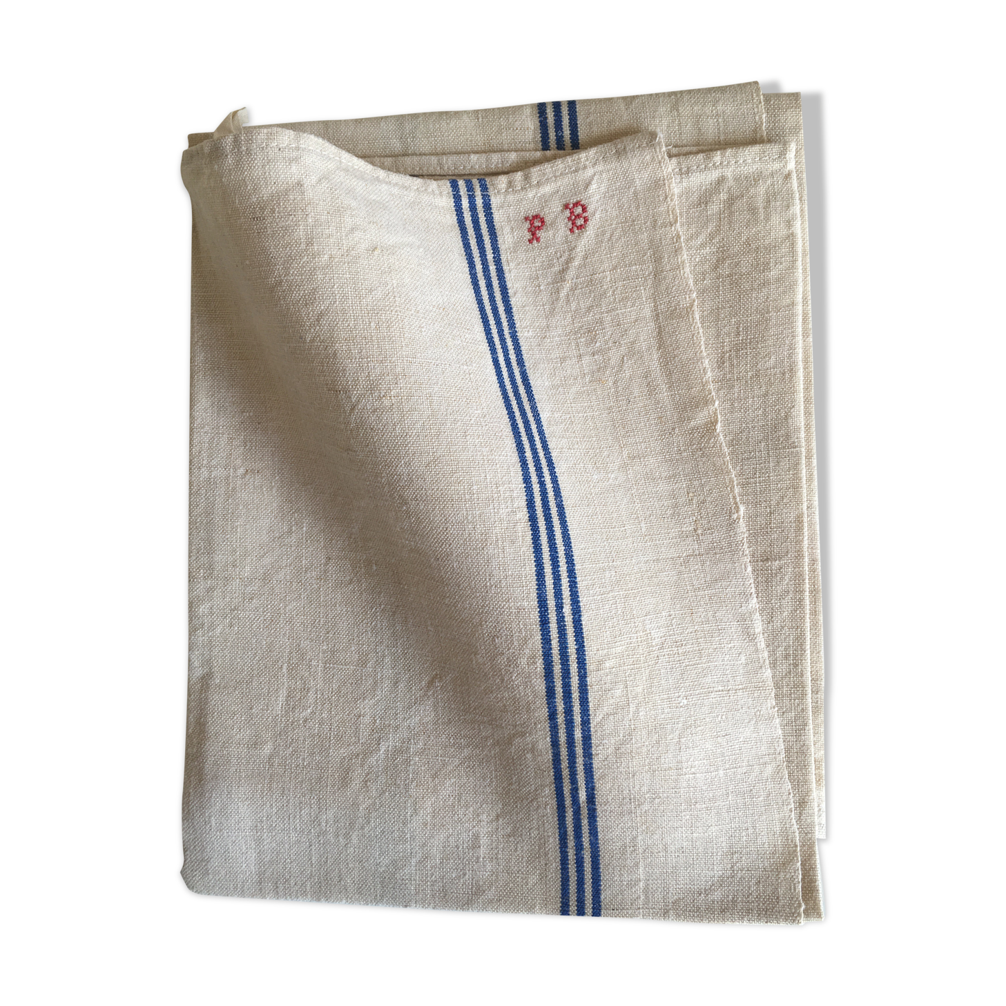 Linen towel reserves blue PB monogram red
