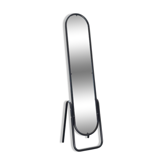 Vertical oval mirror, on tubular steel base, painted black, 1970