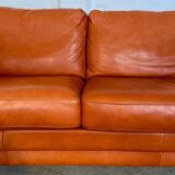 Canapé en cuir cognac vintage rétro pour 3 personnes danois