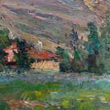 Painting "Hilly landscape" 1961 signed (to decipher) + frame