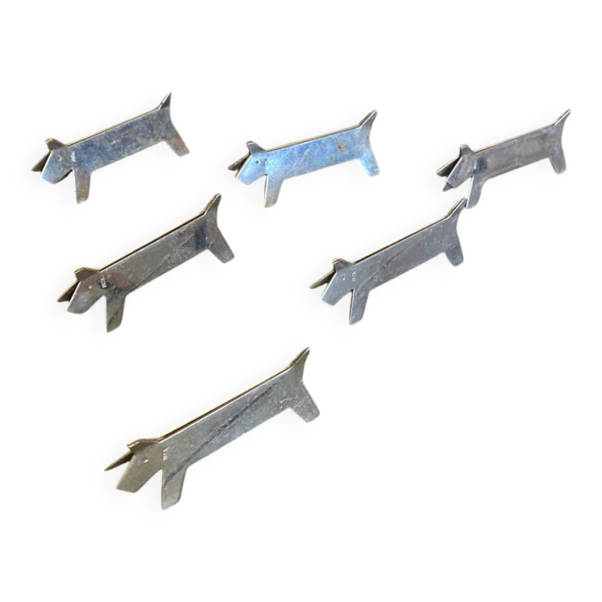 Set of 6 Vintage Stainless Steel Dog-Shaped Knife Rests Art Deco France