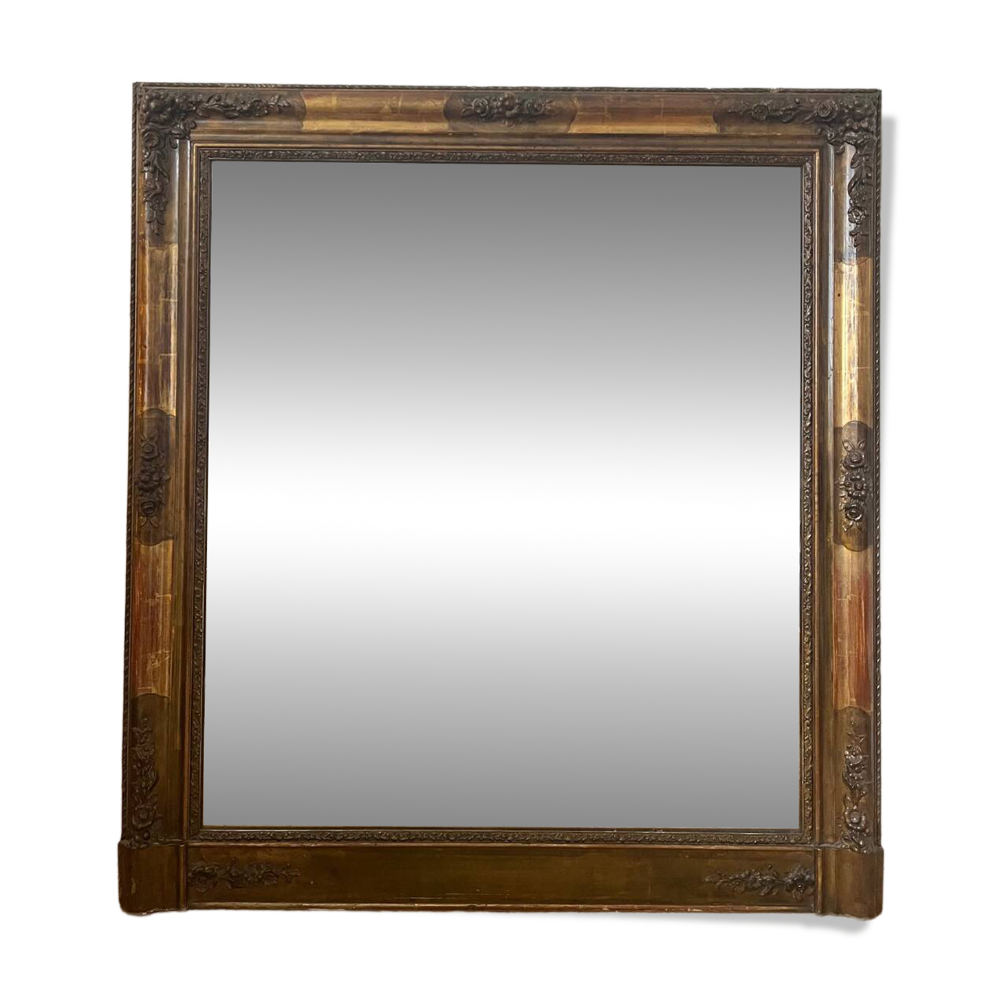 Large antique gilded wood mirror, 108cm x 118cm