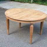 Table à manger art déco ronde extensible rénové en bois brut 1950 225cm